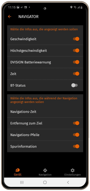 Navigator Ansicht in der DVISION App