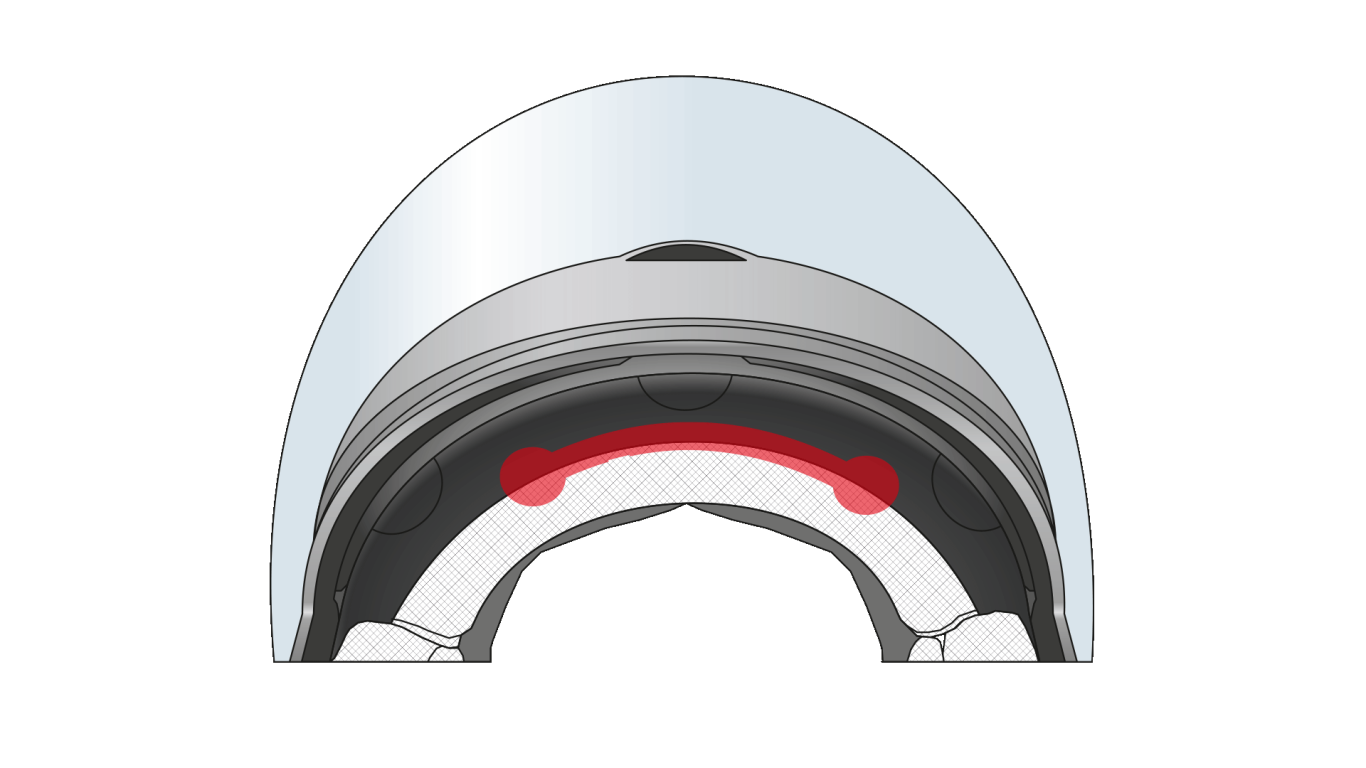 Der schmale Helmadapter wird mit einem Klebepad oder SUGRU in den Helm geklebt. Montagefläche des schmalen Helmadapters